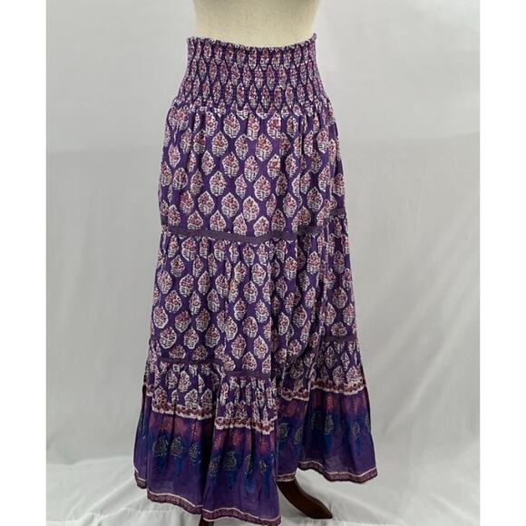 BELL by ALICIA BELL Sz M Medium Purple Print Elastic Waist Maxi Skirt Cotton - Picture 6 of 10